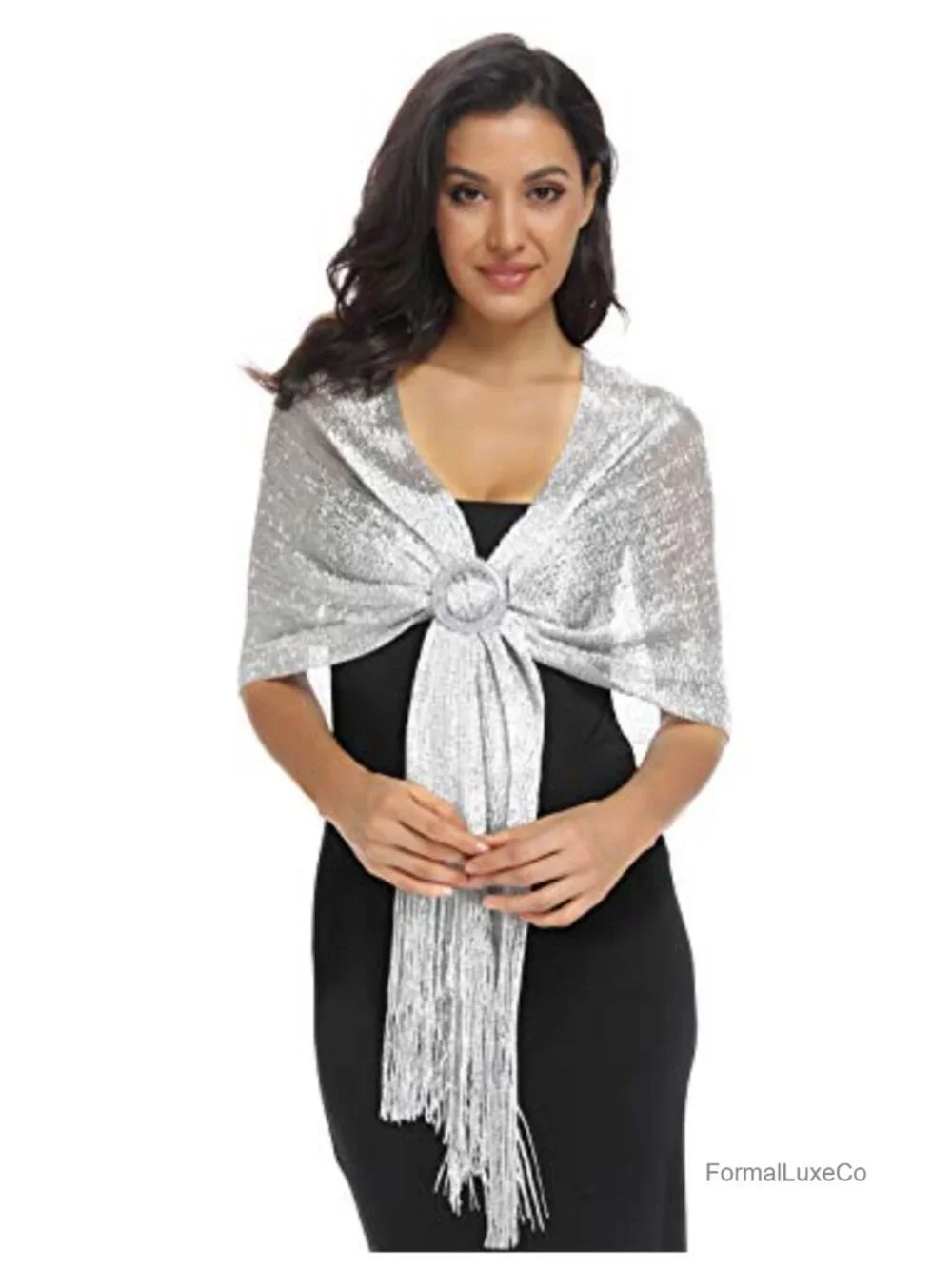 Sparkle Shawl Wrap with Buckle - Evening Formal Shoulder Wrap for Women